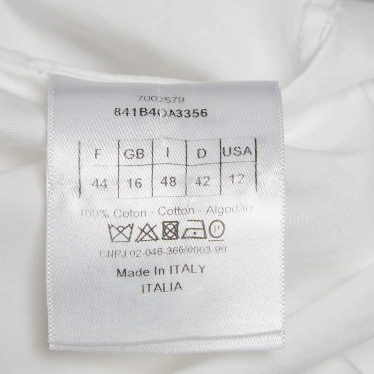 Pre Owned Christian Dior White Cotton Collarless Shirt L