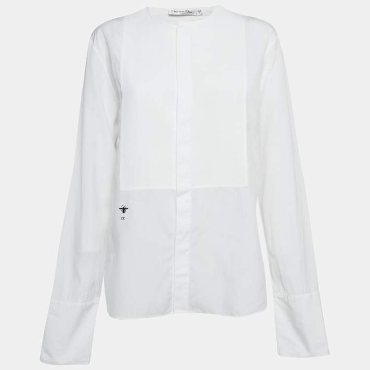 Pre Owned Christian Dior White Cotton Collarless Shirt L