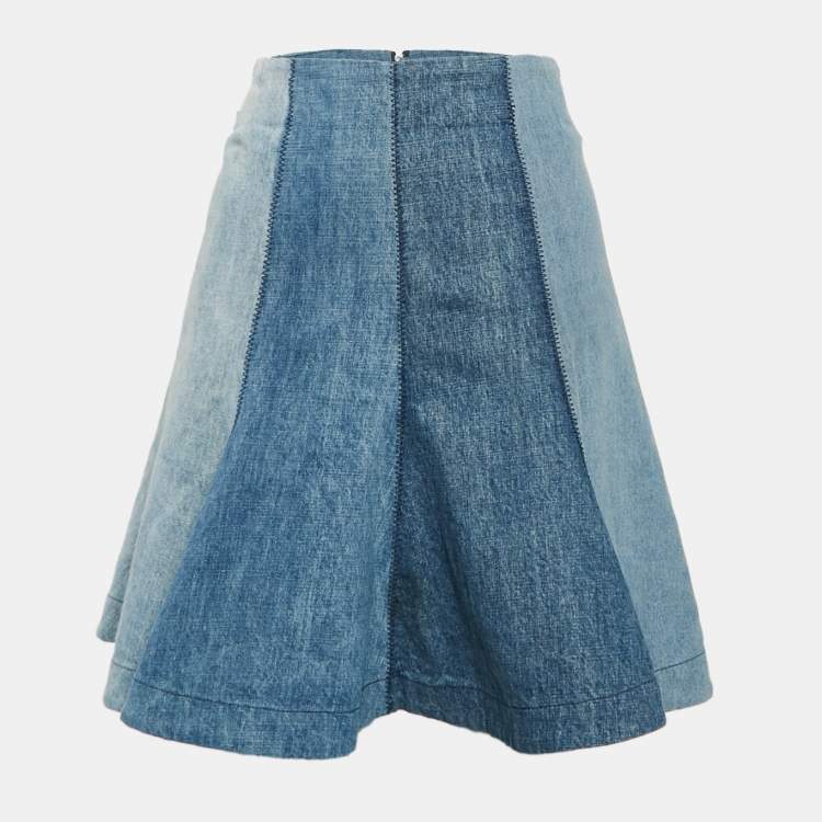 Pre Owned Dior Blue Paneled Denim High-Waist Mini Skirt S