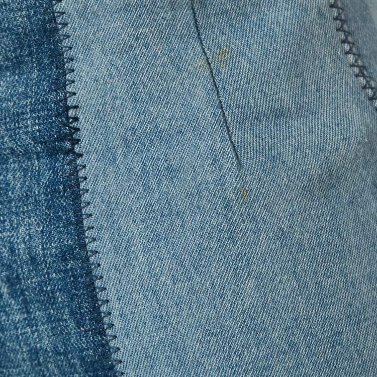 Pre Owned Dior Blue Paneled Denim High-Waist Mini Skirt S