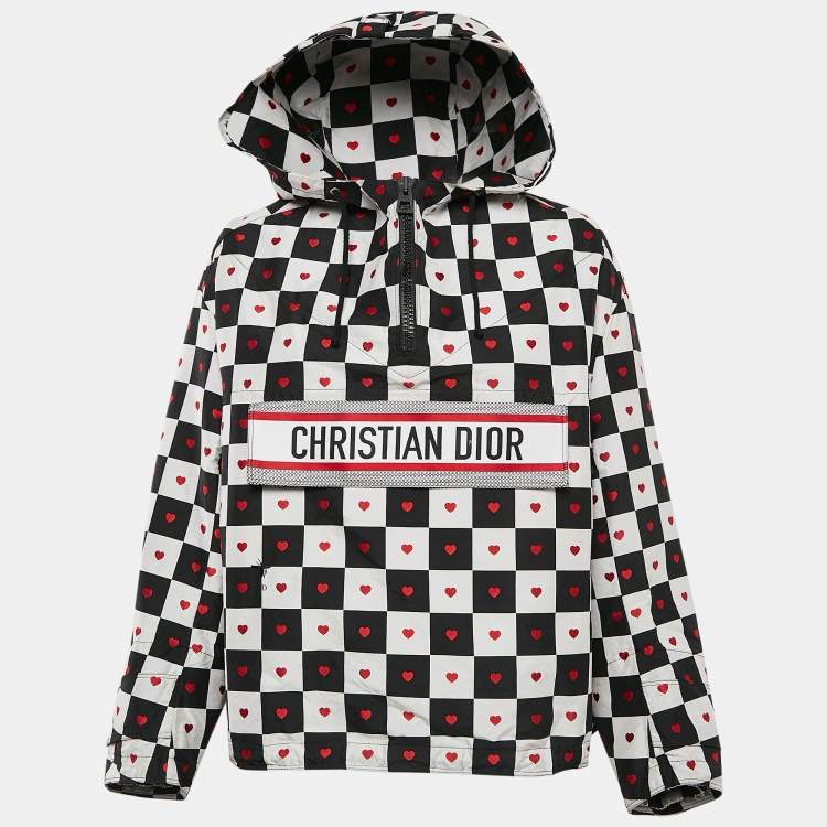 Pre Owned Dior Black/White Amour Heart Check Synthetic Anorak Hoodie XS