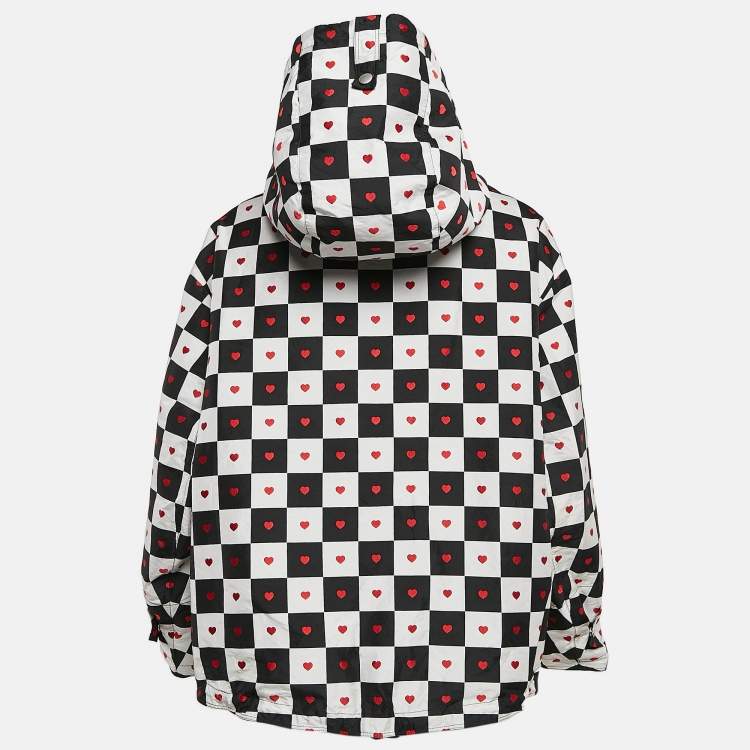 Pre Owned Dior Black/White Amour Heart Check Synthetic Anorak Hoodie XS