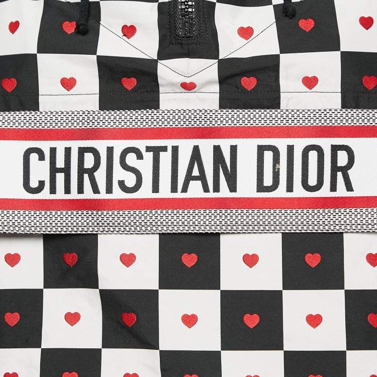 Pre Owned Dior Black/White Amour Heart Check Synthetic Anorak Hoodie XS
