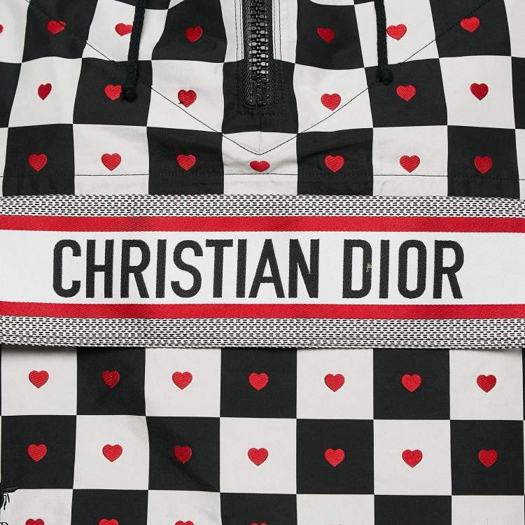 Pre Owned Dior Black/White Amour Heart Check Synthetic Anorak Hoodie XS