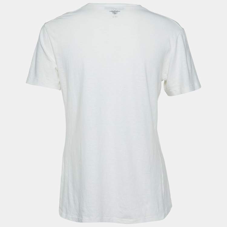 مملوكة مسبقًا Dior Ivory J'Adior 8 Print Cotton & Linen Crew Neck T-Shirt S