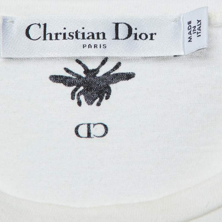 مملوكة مسبقًا Dior Ivory J'Adior 8 Print Cotton & Linen Crew Neck T-Shirt S