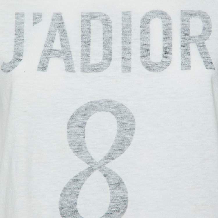 مملوكة مسبقًا Dior Ivory J'Adior 8 Print Cotton & Linen Crew Neck T-Shirt S