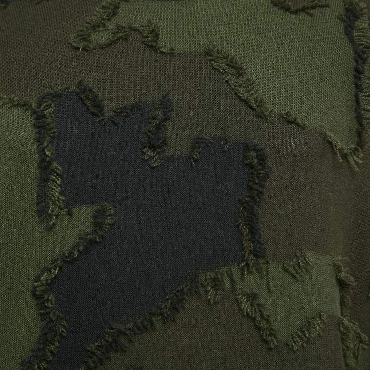 Pre Owned Christian Dior Green Camouflage Fil-Coupe Cashmere Sweatshirt S