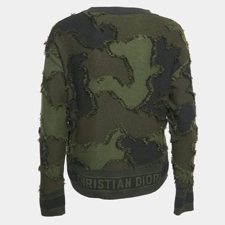 Pre Owned Christian Dior Green Camouflage Fil-Coupe Cashmere Sweatshirt S