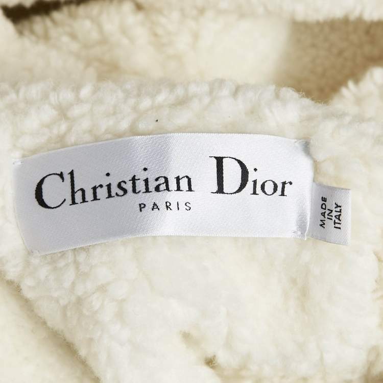 Pre Owned Christian Dior Beige Cotton and Faux Shearling Anorak Jacket XS