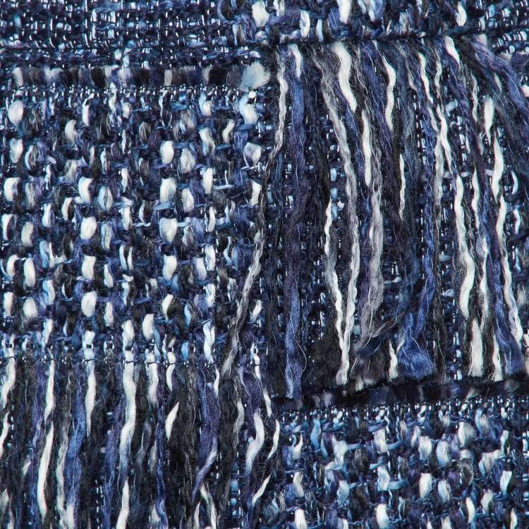 Pre Owned Dior Blue Tweed Fringed Mini Skirt M