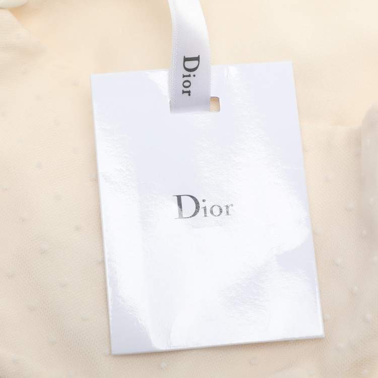 Pre Owned Dior Cream Textured Tulle Overlay Gathered Midi Skirt S