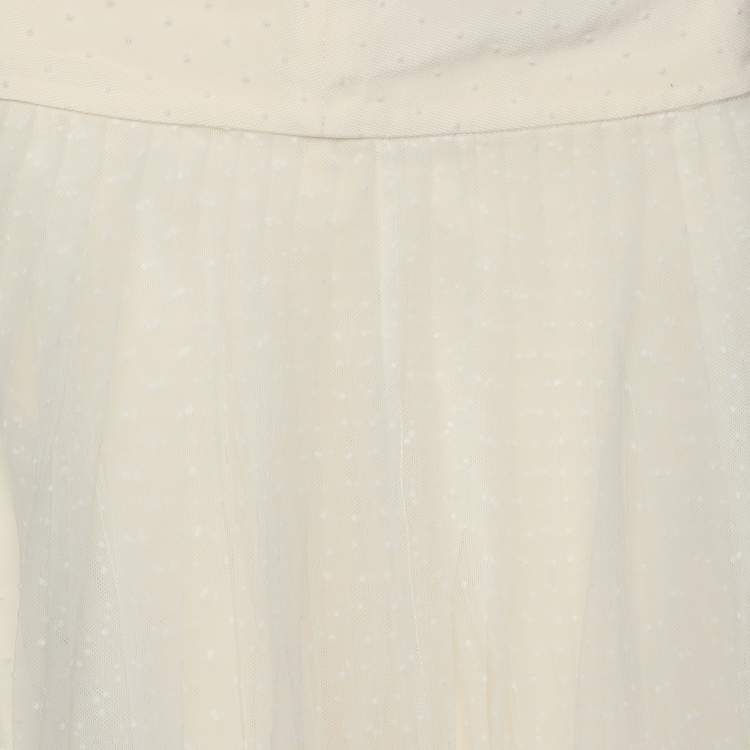 Pre Owned Dior Cream Textured Tulle Overlay Gathered Midi Skirt S