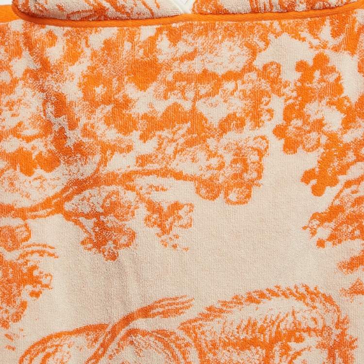 Pre Owned Dior White/Orange Toile de Jouy Terry Cotton Hooded Poncho One-Size