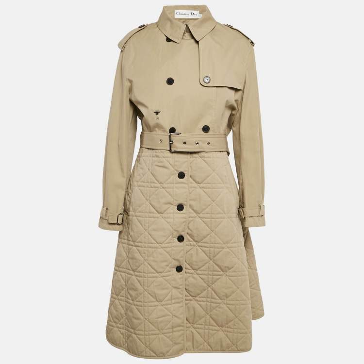 Pre Owned Dior Beige Cotton Detachable Over Jacket Belted Cannage Coat L