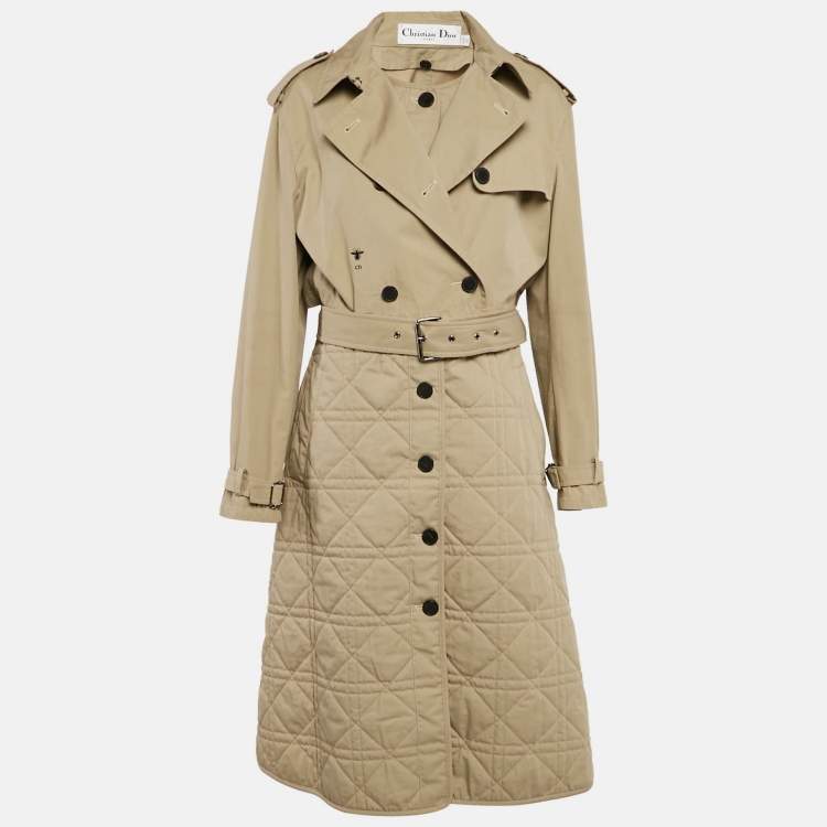 Pre Owned Dior Beige Cotton Detachable Over Jacket Belted Cannage Coat L