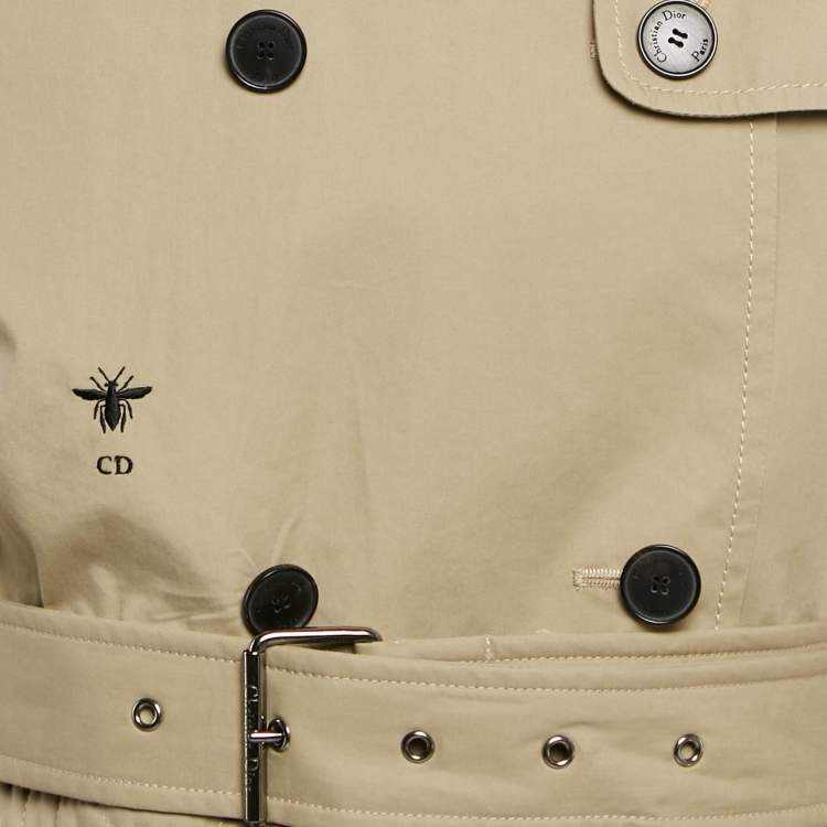 Pre Owned Dior Beige Cotton Detachable Over Jacket Belted Cannage Coat L