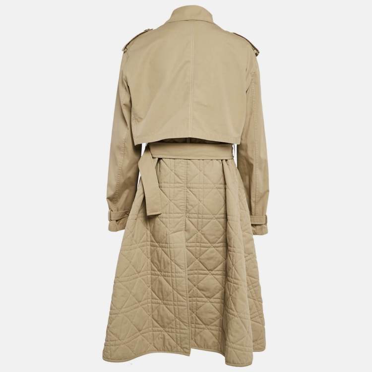 Pre Owned Dior Beige Cotton Detachable Over Jacket Belted Cannage Coat L