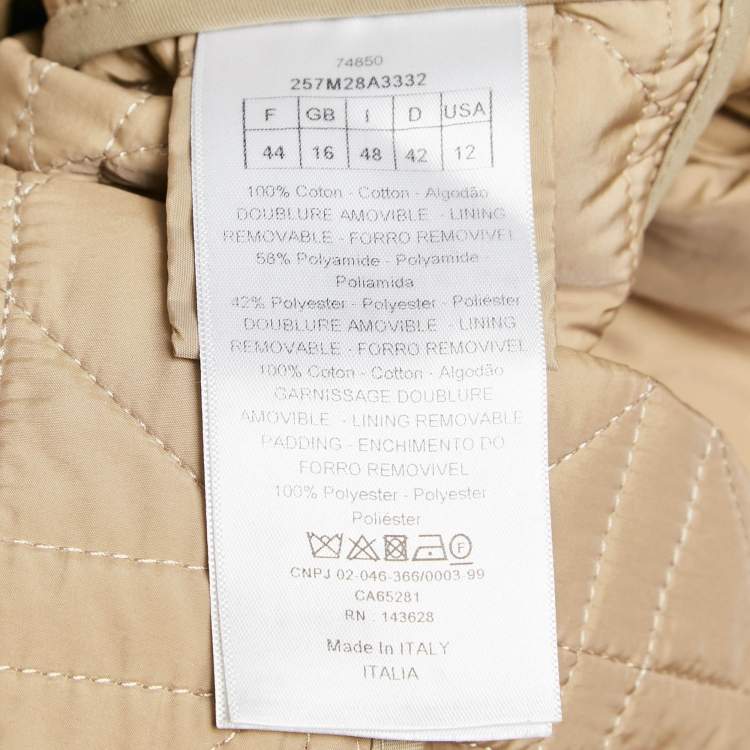 Pre Owned Dior Beige Cotton Detachable Over Jacket Belted Cannage Coat L