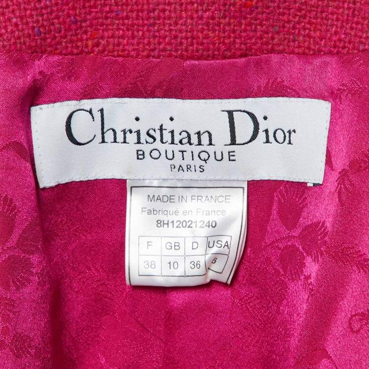 Pre Owned Dior Pink Wool Lace Trimmed Skirt Suit M