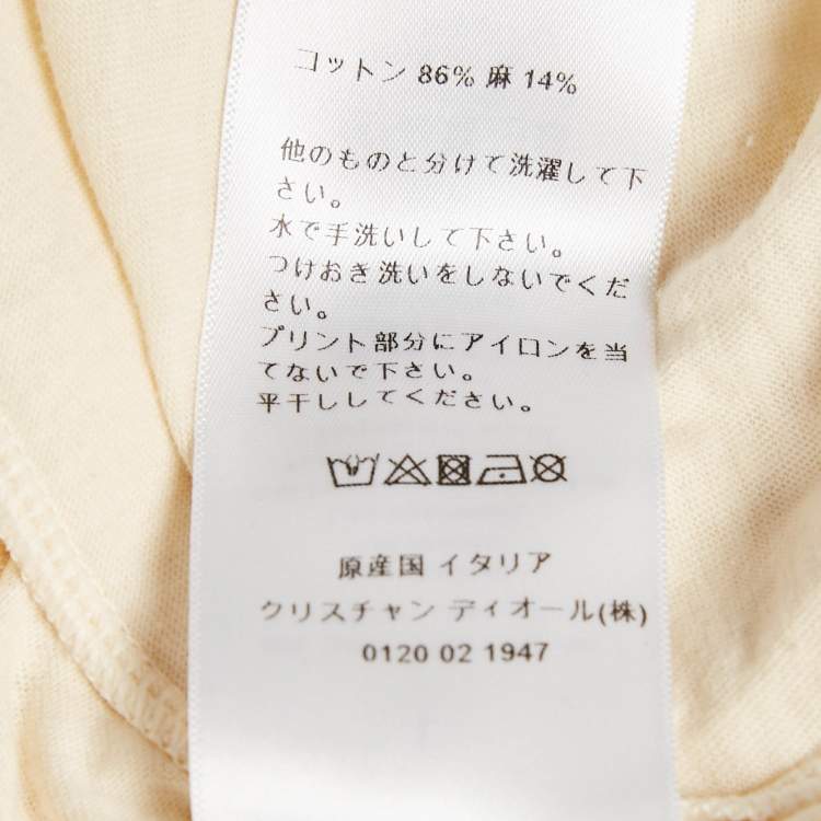 Pre Owned Dior Cream Printed Cotton and Linen Crew Neck T-Shirt L
