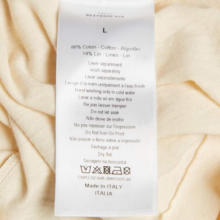 Pre Owned Dior Cream Printed Cotton and Linen Crew Neck T-Shirt L