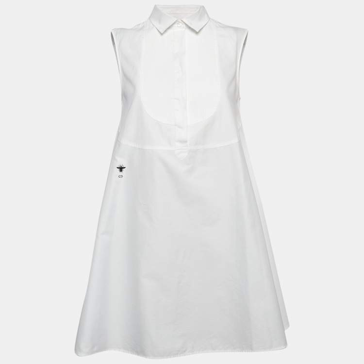 Pre Owned Dior White Cotton Flared Sleeveless Mini Dress S