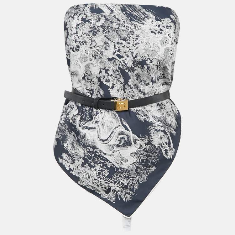 Pre Owned Christian Dior Blue Toile de Jouy Sauvage Silk Belted Top XS
