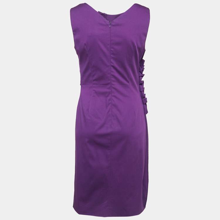 Pre Owned Dior Purple Gathered Cotton Sleeveless Short Dress M