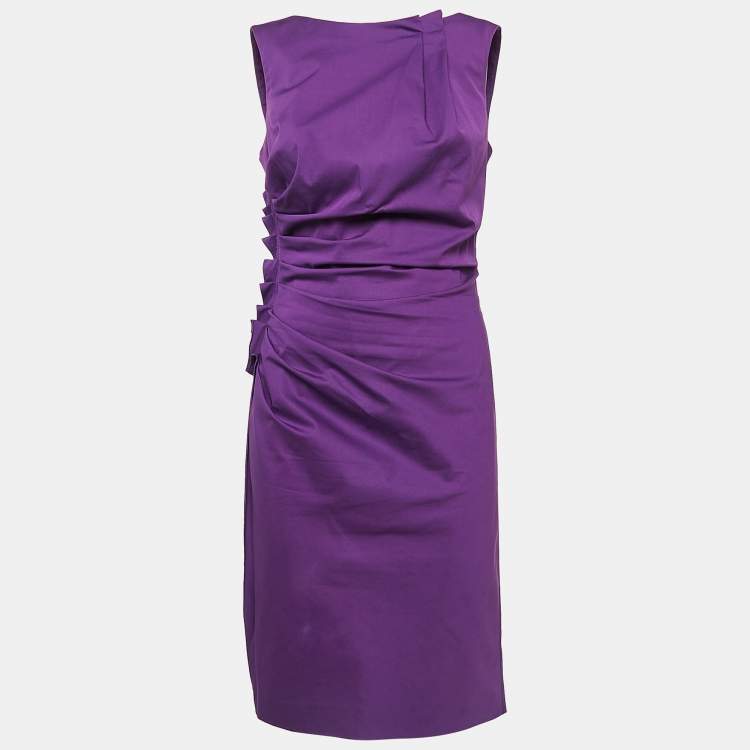 Pre Owned Dior Purple Gathered Cotton Sleeveless Short Dress M