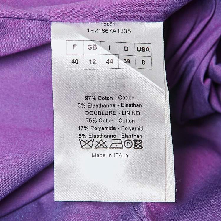 Pre Owned Dior Purple Gathered Cotton Sleeveless Short Dress M