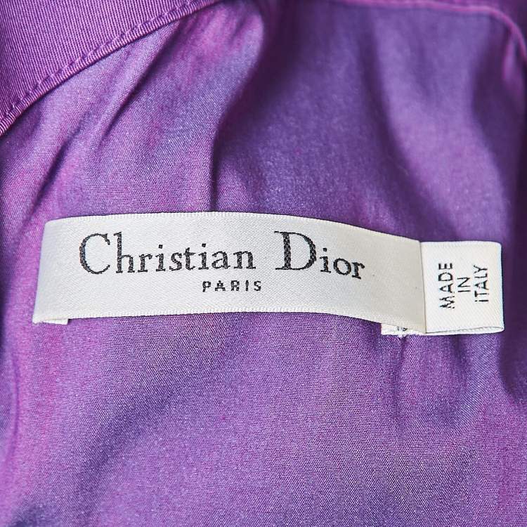 Pre Owned Dior Purple Gathered Cotton Sleeveless Short Dress M