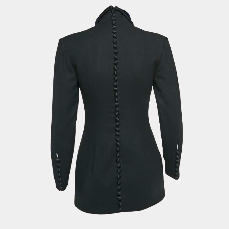 Pre Owned Christian Dior Boutique Black Wool Velvet Collar Mini Dress S