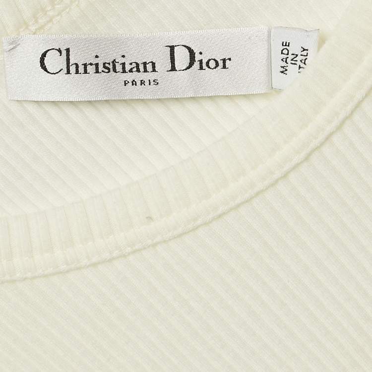 Pre Owned Christian Dior Cream Logo Embroidered Rib Knit Tank Top S