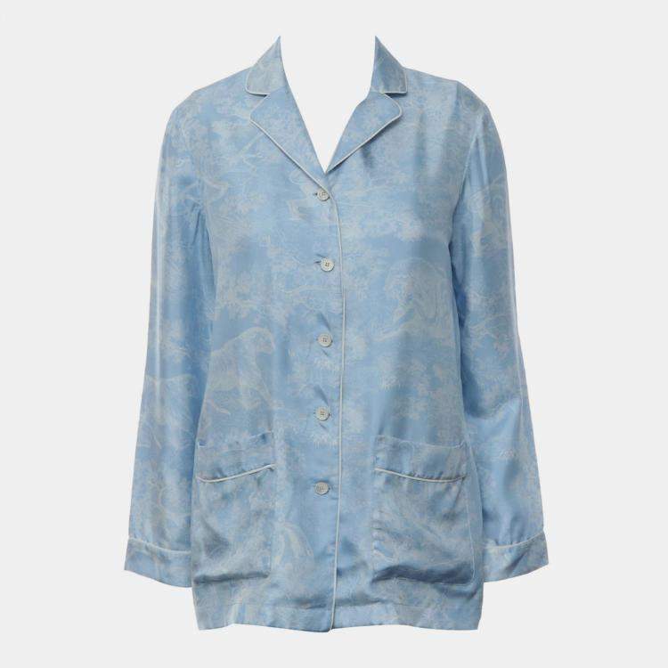 Pre Owned Christian Dior Printed Long Sleeve Silk Shirt S