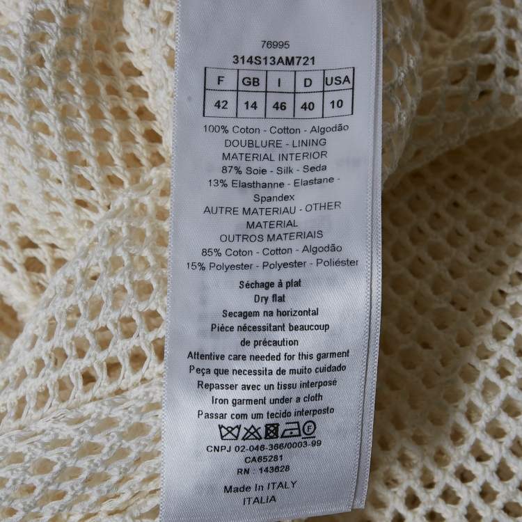 Pre Owned Christian Dior White Cotton Crochet Long Sleeve Top L