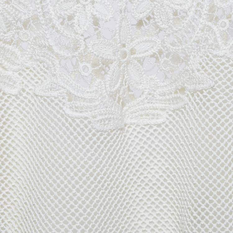 Pre Owned Christian Dior White Cotton Crochet Long Sleeve Top L