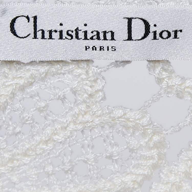 Pre Owned Christian Dior White Cotton Crochet Long Sleeve Top L