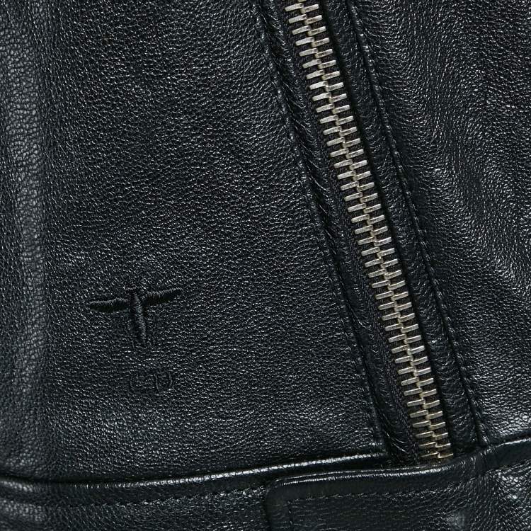 Pre Owned Christian Dior Black Leather Zip-Up Rider Jacket L