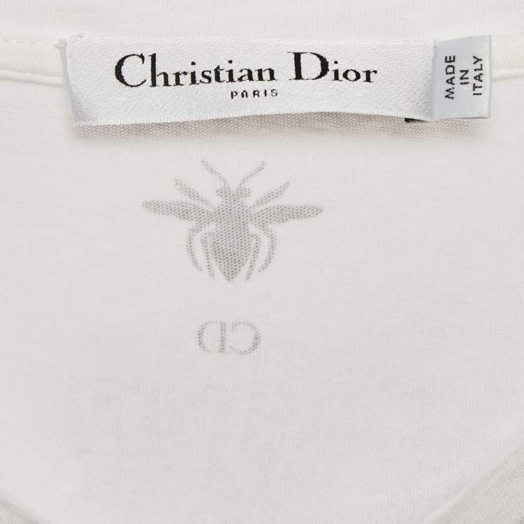 Pre Owned Christian Dior White Eiffel Tower Print Jersey T-Shirt S