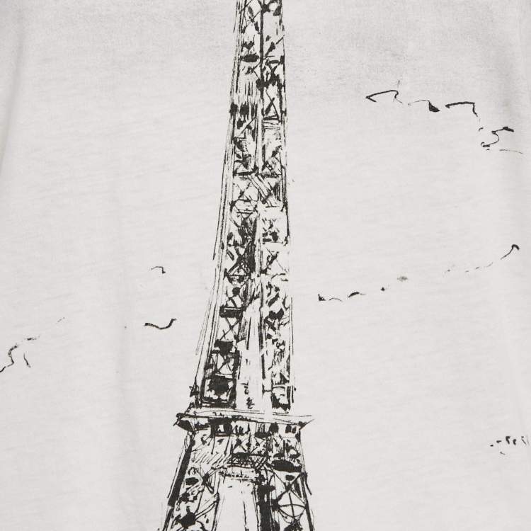 Pre Owned Christian Dior White Eiffel Tower Print Jersey T-Shirt S
