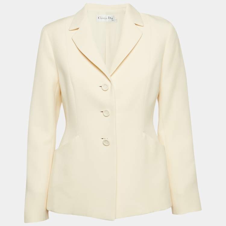 Pre Owned Christian Dior Cream Wool Blend Single Breasted Blazer M