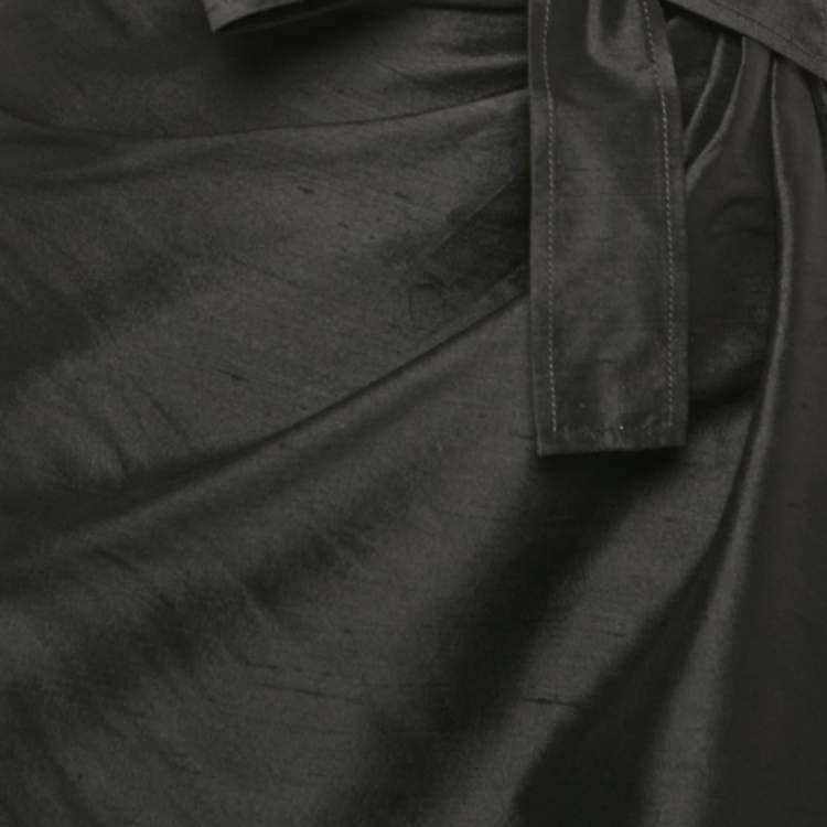 Pre Owned Christian Dior Black Dupion Silk Pleated Maxi Wrap Skirt L