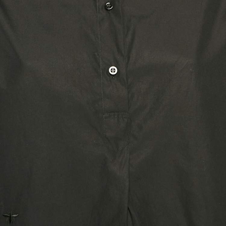 Pre Owned Christian Dior Black Cotton Pleated Half Placket Blouse M