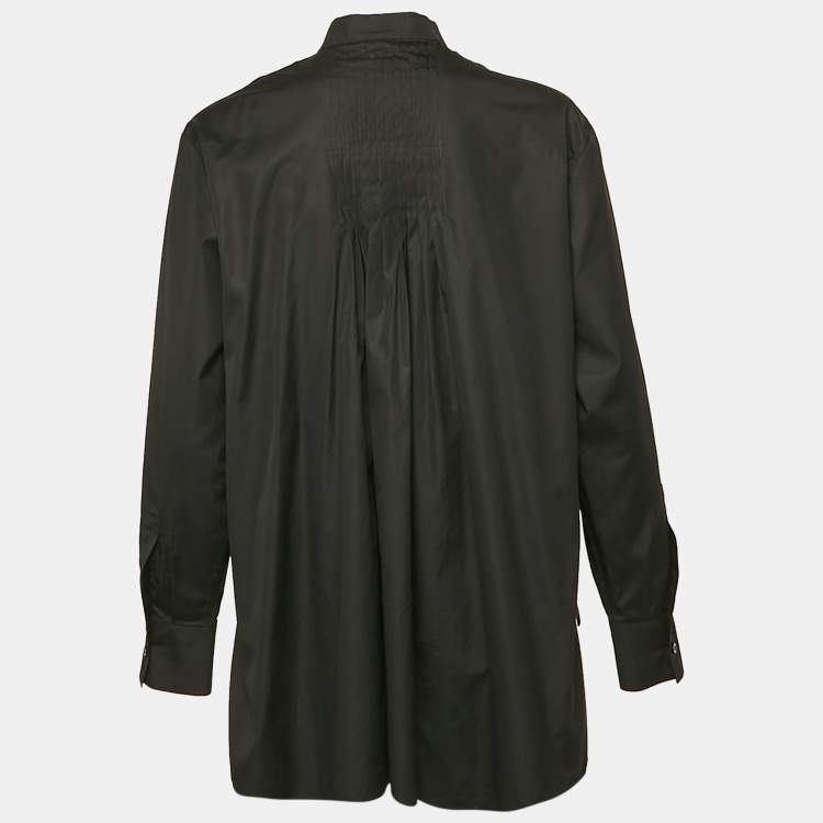 Pre Owned Christian Dior Black Cotton Pleated Half Placket Blouse M