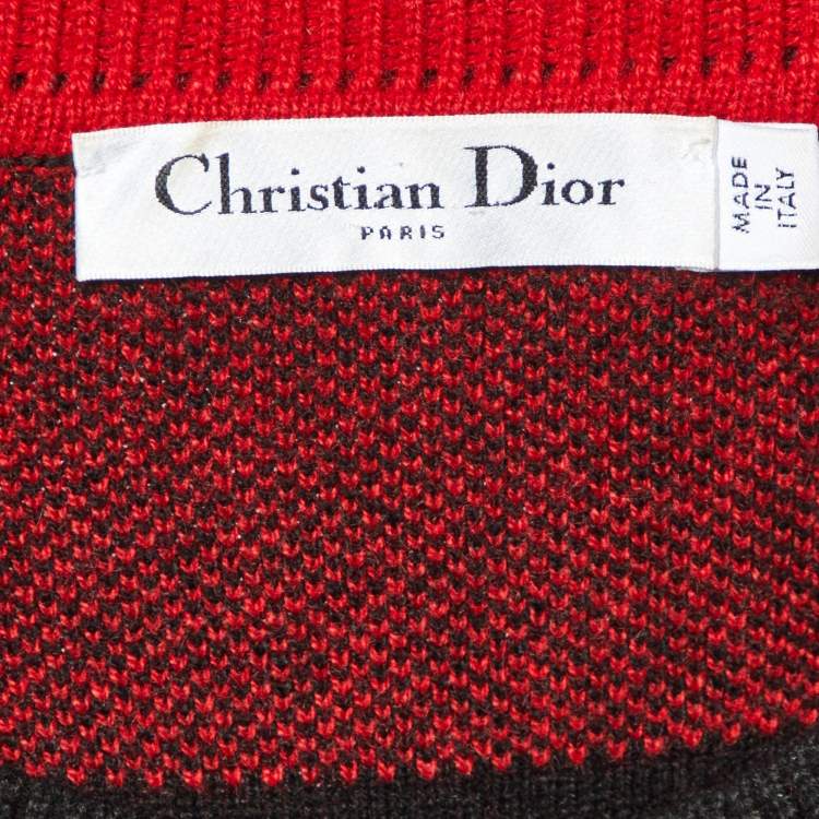 Pre Owned Dior Red/Black Checked Cashmere Crew Neck Sweater S