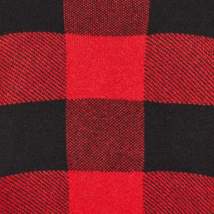 Pre Owned Dior Red/Black Checked Cashmere Crew Neck Sweater S