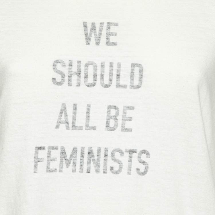 Pre Owned Dior Ivory Slogan Print Cotton & Linen Crew Neck T-Shirt M