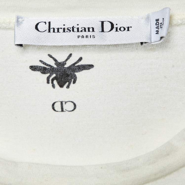 Pre Owned Dior Ivory Slogan Print Cotton & Linen Crew Neck T-Shirt M