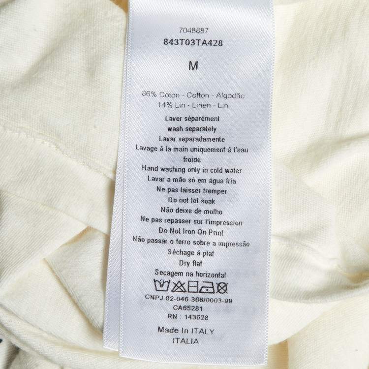 Pre Owned Dior Ivory Slogan Print Cotton & Linen Crew Neck T-Shirt M